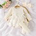 Mother & Kids Waffle Lantern Sleeve Mesh Romper With Crotch Opening Socks Headdress Sets_viptrois.com