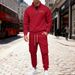 Independent Station Large Size Winter Velvet Half Zipper Stand-up Collar Pullover Solid Color Casual Sweater Tooling Trousers Suit Men_viptrois.com