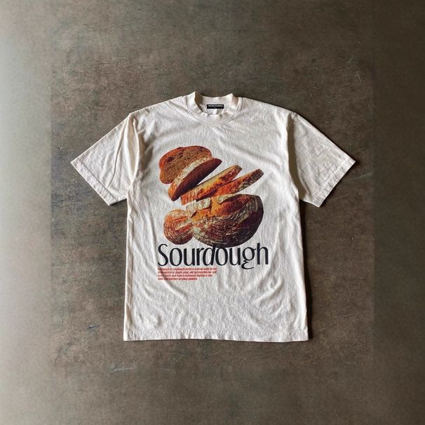 Heavyweight Pure Cotton Men's T-Shirt Loose Short-Sleeved Bread Print Couple Oversized Cut For Men And Women 250g_viptrois.com