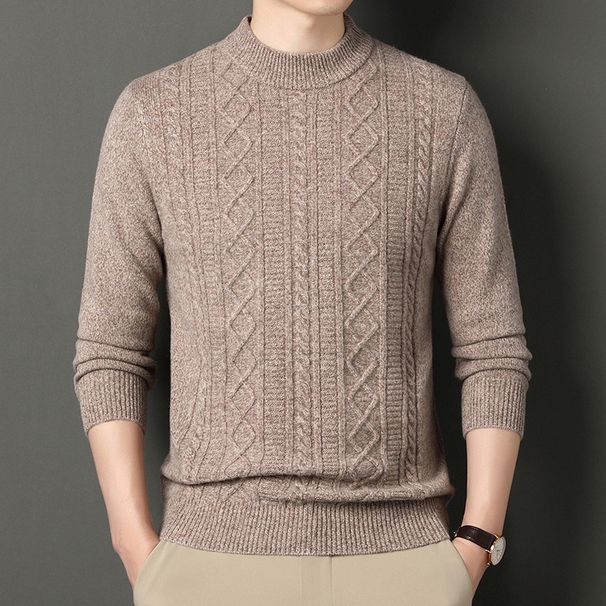 Men's Thick Wool Knit Sweater - Warm Crewneck Pullover For Autumn & Winter, Classic Casual Style, Soft & Breathable (Multiple Colors & Sizes)_viptrois.com