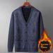 Romon Fleece-Lined Thick Knitted Cardigan V-Neck Men's Autumn Winter Business Casual Soft Skin-Friendly Sweater Jacket_viptrois.com