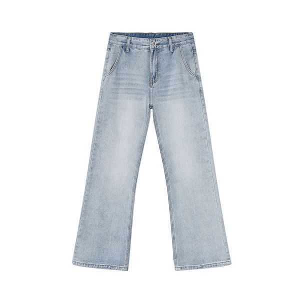 Men's Clothing 2025 New Arrival Light Blue Cleanfit Casual Washed Micro Flared Jeans Loose and Versatile_viptrois.com