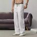 Men's White Straight Leg Jeans - Classic Cotton Denim Pants For Teenagers & Young Adults - Relaxed Fit Washed Casual Trousers_viptrois.com