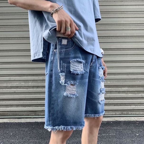 Ripped Denim For Men Loose Outdoor Wear Five-Point Trendy Brand Mid-Length Shorts Summer Thin Style_viptrois.com