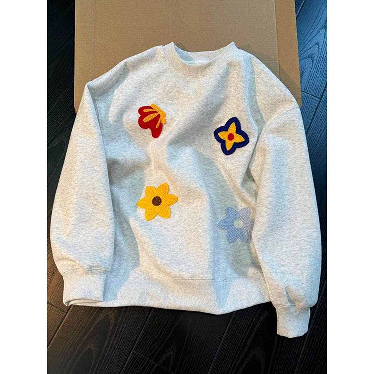 Colorful Flower Splicing And Velvet Hoodie With Fashionable Design And Versatile Loose Top_viptrois.com