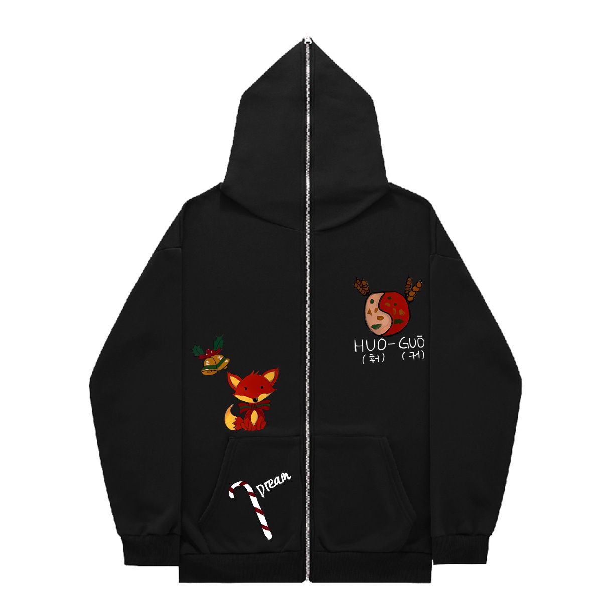 Hoodie Sweatshirt Gothic High Street Full Zipper Oversized Unisex Streetwear Y2 Jacket_viptrois.com