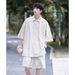 Men's Clothing Solid Color Casual Collar Embroidery Men's Short Sleeve Suit _viptrois.com