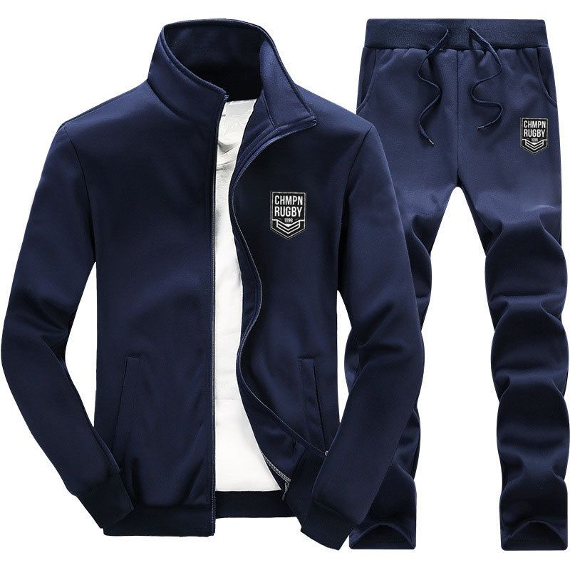 Men's Casual Zip-Up Hoodie & Joggers Set | Lightweight Polyester-Cotton Blend | Trendy Streetwear | Sizes M-XXXXL (Black/Navy/Heather Gray)_viptrois.com