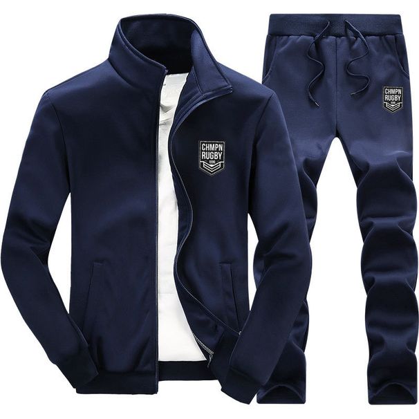 Men's Casual Zip-Up Hoodie & Joggers Set | Lightweight Polyester-Cotton Blend | Trendy Streetwear | Sizes M-XXXXL (Black/Navy/Heather Gray)_viptrois.com