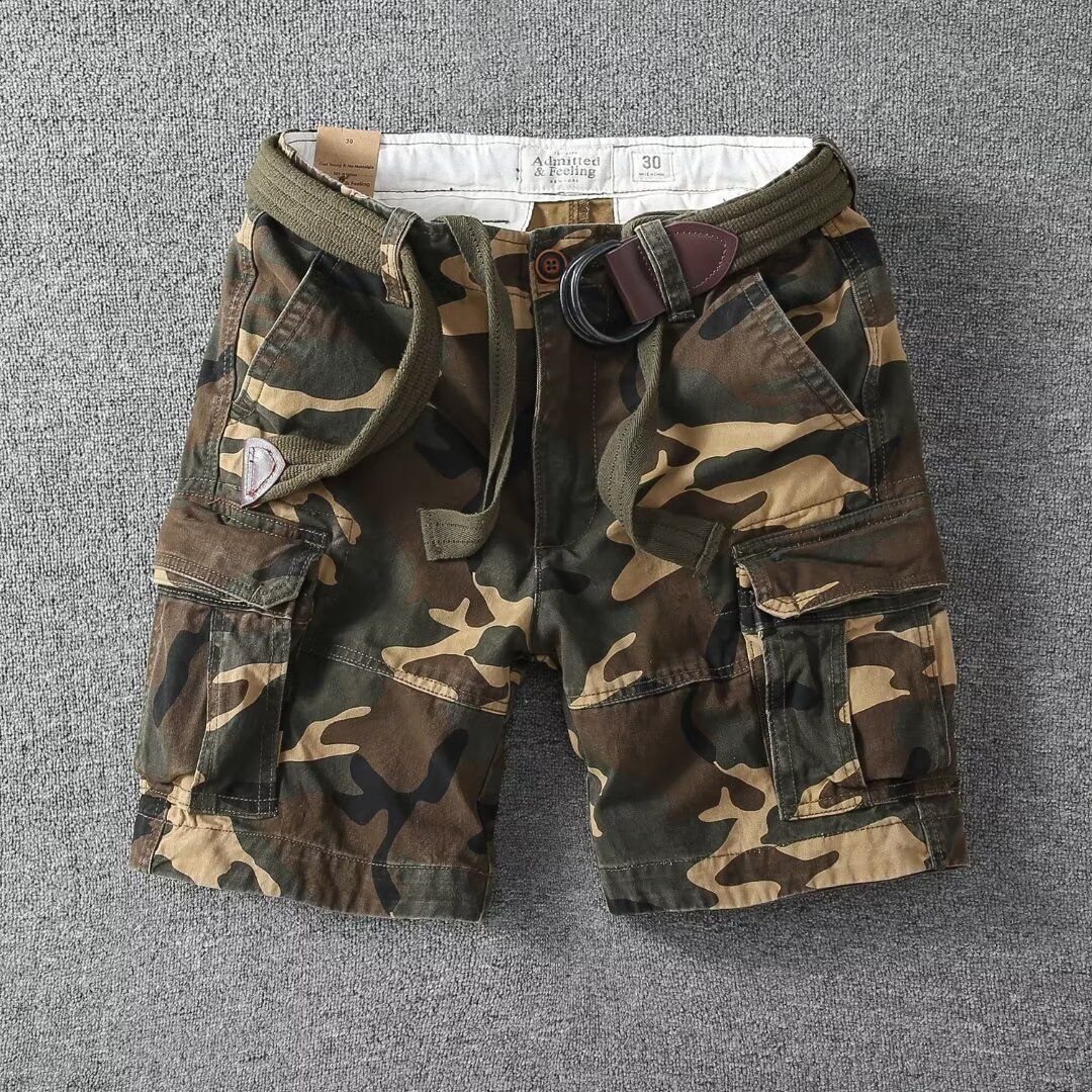 Men's Clothing Fashionable Military Green Cotton Work Shorts Summer Loose Multi Pocket Casual Shorts_viptrois.com