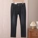 Men's Summer Thin Fit Mid Waist Straight Leg Jeans Wrinkle Free 2K122 Mulberry Silk Breathable Denim Jeans_viptrois.com