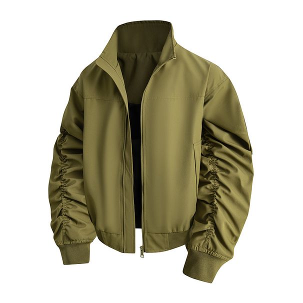 Men's & Women's Casual Bomber Jacket With Stand-up Collar, Loose Fit Streetwear Zip-up Jacket, Lightweight Unisex Coat For Spring & Autumn_viptrois.com
