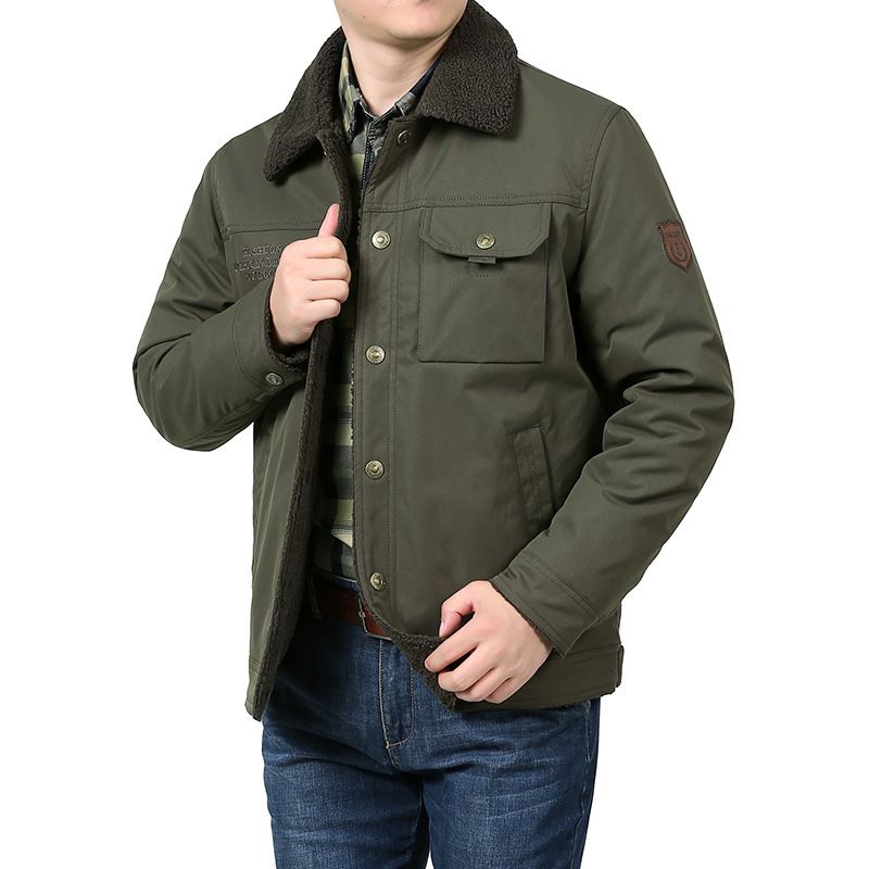 Men's Fleece-Lined Winter Jacket – Thickened Polyester Coat With Multiple Pockets (M-6XL, Khaki/Army Green/Navy Blue)_viptrois.com