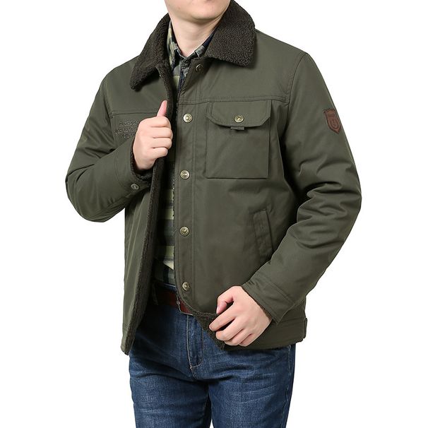 Men's Fleece-Lined Winter Jacket – Thickened Polyester Coat With Multiple Pockets (M-6XL, Khaki/Army Green/Navy Blue)_viptrois.com