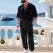 Men's Autumnal Linen Suit Loose Fit Hawaiian Print Long Sleeve Henley Shirt And Trouser Set For Home And Commuting_viptrois.com