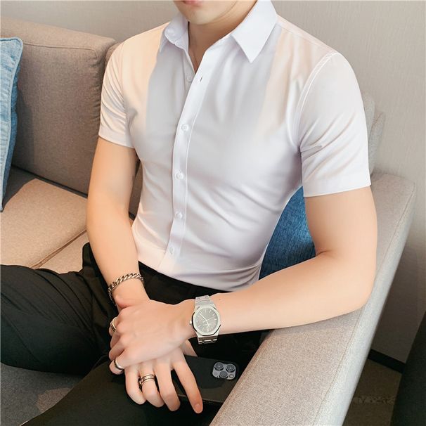 Men's Clothing Long Sleeved Suit Shirt Men's Elastic Inner Wear Korean Version Of Slim Business Short_viptrois.com