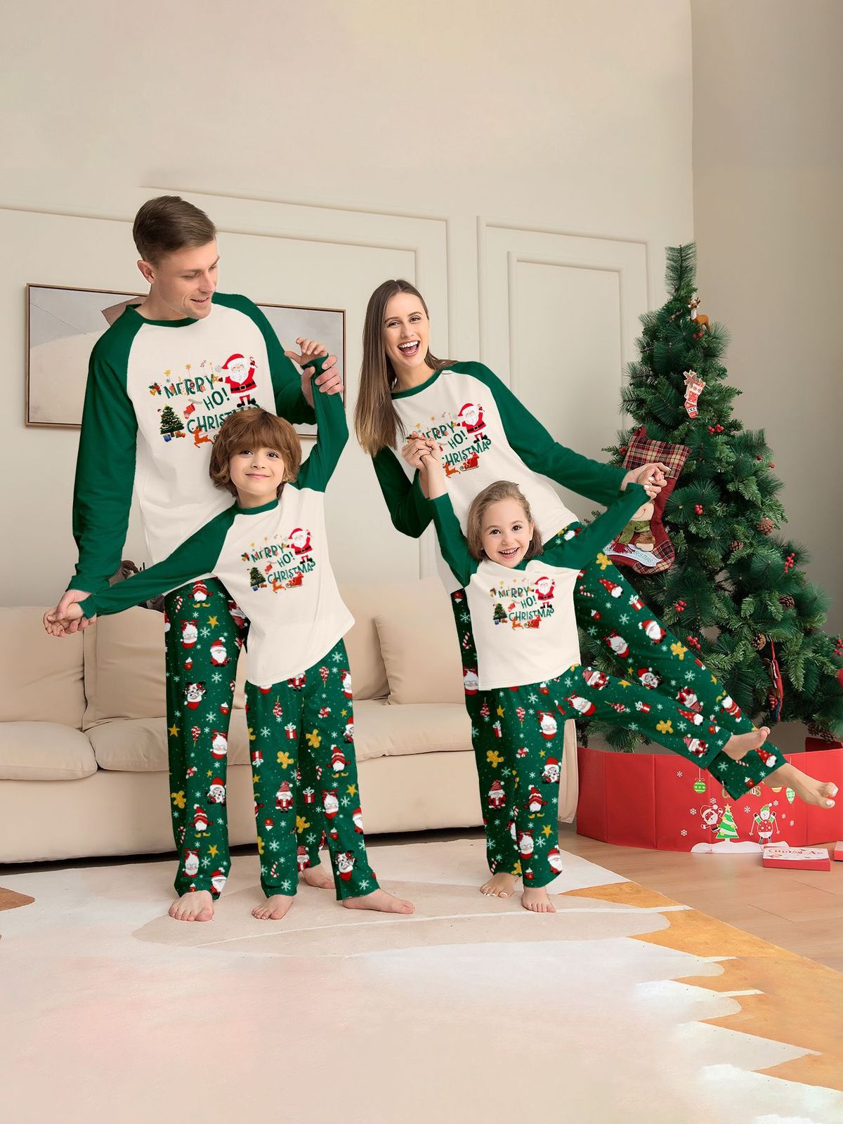 Christmas Santa Claus Snowflake letters Christmas Family suit printed homewear pajamas_viptrois.com