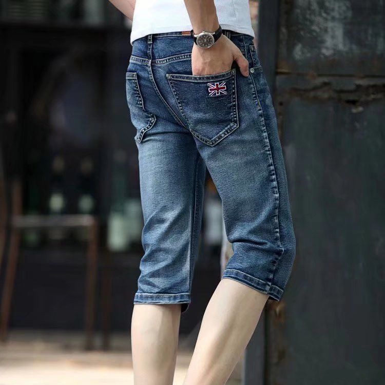 Men's Clothing Denim Shorts Men's Cropped Trousers 2022 Spring And Summer New Style Trend High Elastic Thin Straight Mid Length Trousers Wholesale_viptrois.com