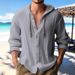 Men's Casual Linen-Look Hooded Shirt, Long Sleeve Breathable Loose Fit Shirt For Spring Summer, Solid Color Streetwear Top_viptrois.com