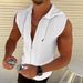 Men's Clothing Summer Jacquard Striped Zipper Cardigan Sleeveless Hooded T Shirt Top_viptrois.com