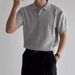 Men's Clothing Gray Twisted Short Sleeved Knitted POLO Shirt Summer Fitness Slim Stretch T Shirt Lapel Retro Top_viptrois.com