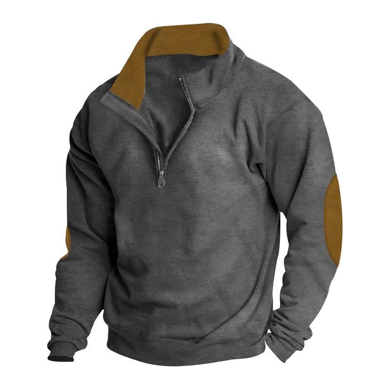 Men's Casual Embroidered Sweatshirt European Size Spring Autumn Stand Collar Long Sleeve Solid Color Outdoor Clothing_viptrois.com