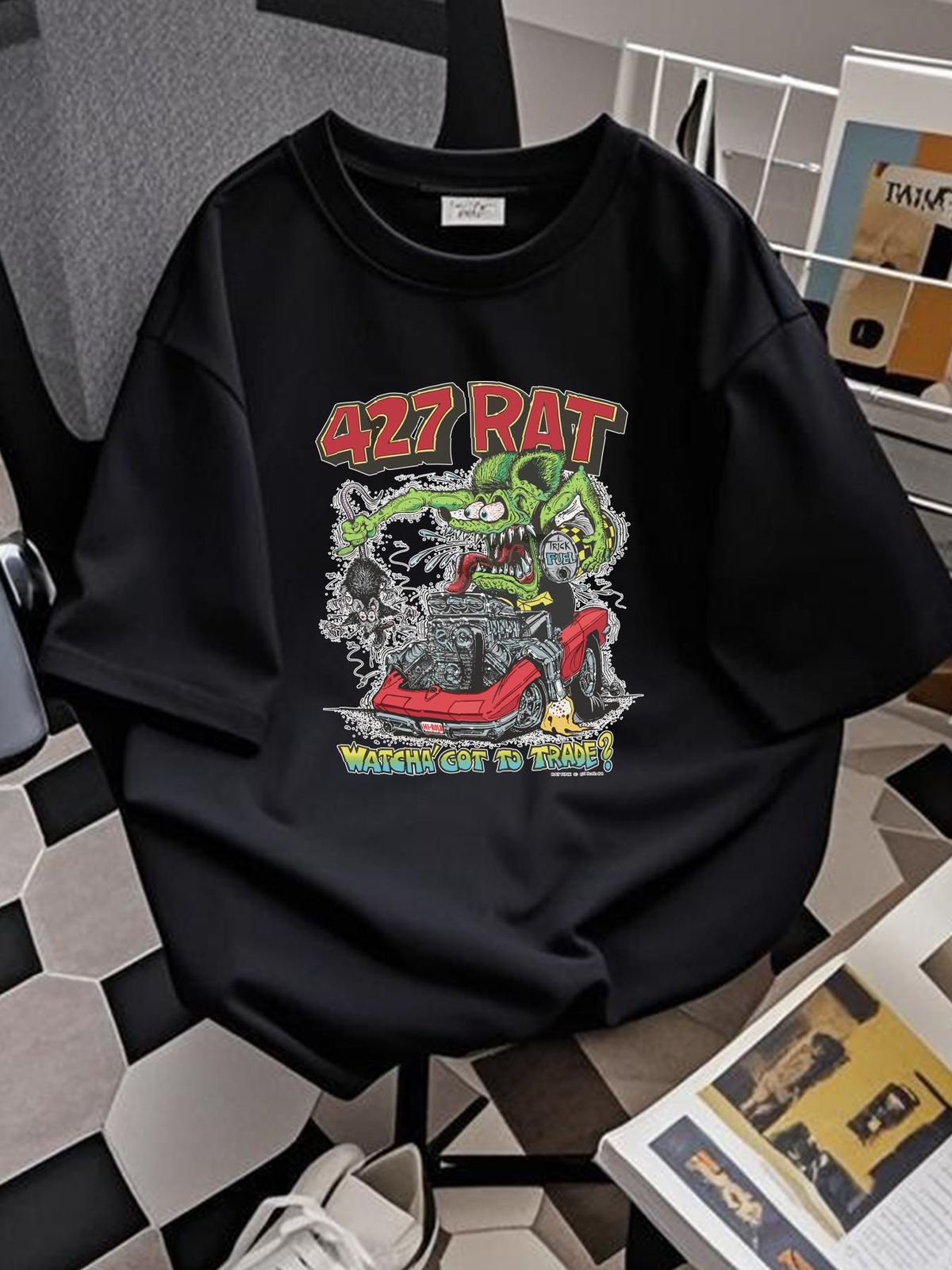 Ed Big Daddy Roth Rat Fink 427 Rat Hot Rod White Unisex T-Shirt Slightly Graphic Stylish Designer Clothes Comfortable Casual Fashion Streetwear_viptrois.com