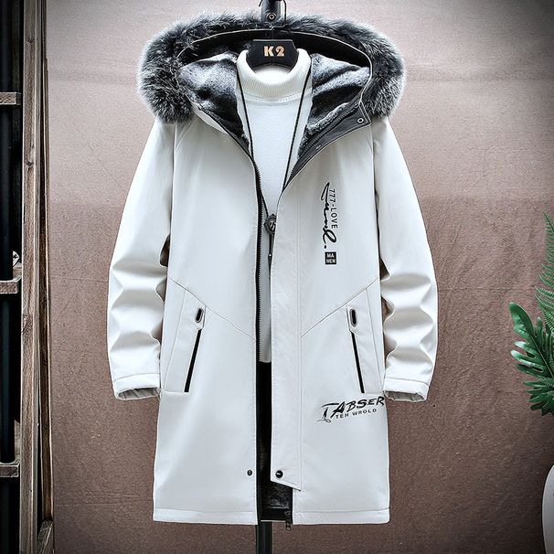 Winter New Thickened Fleece Hooded Mid-Length Printed Jacket Trendy Men's Casual Warm Cotton Coat_viptrois.com