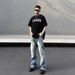 American High Street Vibe Washed Blue Ripped Jeans Men's Straight Leg Micro Flared Cleanfit Pants_viptrois.com