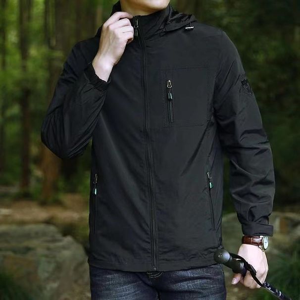 Men's Clothing Spring And Autumn Jackets For Middle Aged Men, Thin Workwear, Outdoor Leisure Windproof Hooded Mid Length Coat For Men_viptrois.com