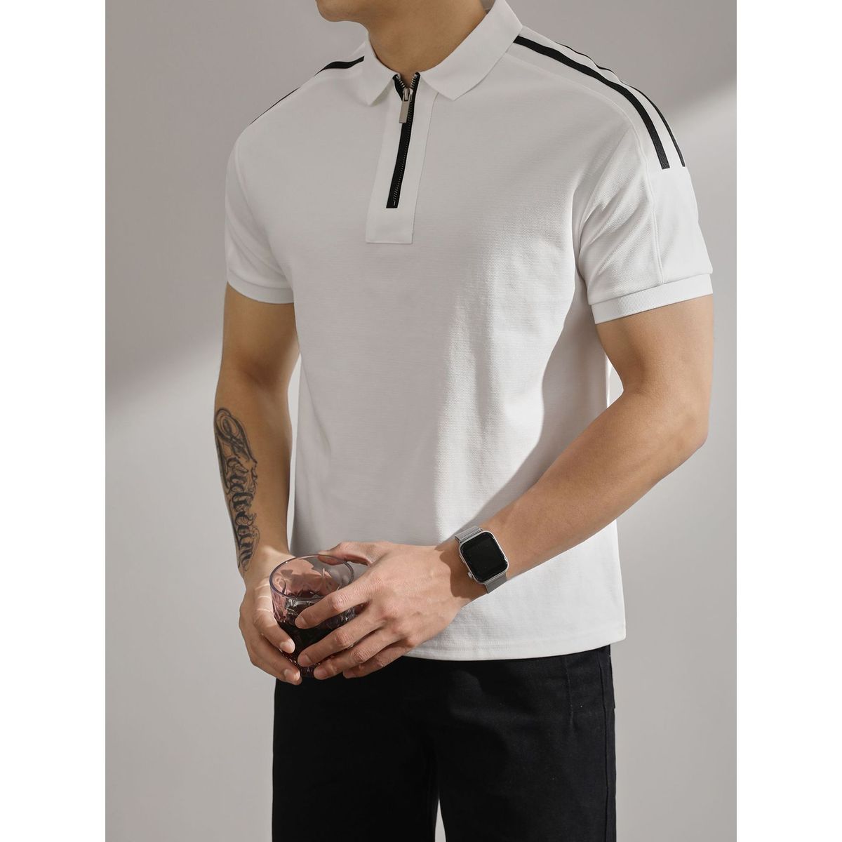Men's Classic Colorblock Striped Polo Shirt | Semi-Zipper Collar & Embroidered Detail | Lightweight Summer Knit For Relaxed Fit_viptrois.com