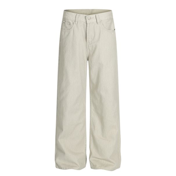 American High Street Solid Color Versatile Denim Wide-Leg Straight Men's Trendy Brand Cleanfit Basic Casual Long Pants_viptrois.com