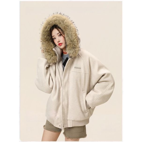 Men's Winter Thickened Large Fur Collar Mountain Eagle Jacket American Style Heavy Woolen Material Hooded Cotton Coat_viptrois.com