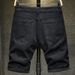 Men's Clothing Denim Shorts Half Pants Pure Black Mid Length Pants Ripped Brand Breeches_viptrois.com