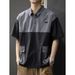 Two-Tone Short Sleeve Zip Polo Shirt For Men, Summer Color-Block Multi-Pocket T-Shirt, Quick-Dry Workwear Turn-Down_viptrois.com