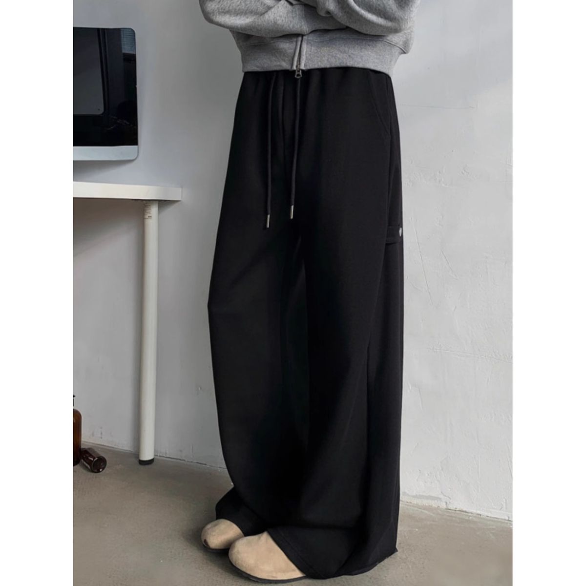 Men's High-Waisted Fleece Jogger Pants – Oversized Streetwear Sweatpants With Drawstring & Drop Hem (M-3XL)_viptrois.com