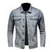 Men's Clothes Light Blue Ripped Denim Top Fashion Casual Simple Denim Jacket_viptrois.com
