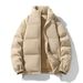 Unisex Solid Color Stand Collar Puffer Jacket, Winter Thickened Warm Quilted Coat, Casual Loose Fit Stylish Outerwear For Men And Women_viptrois.com