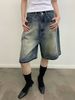 Men's Clothing Hand Painted Ink Splashed Monkey Spray Dyed Washed And Distressed Denim Shorts High Street Chic Design Trendy And Handsome_viptrois.com