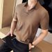 High Elasticity Men's Casual Polo Shirt Short Sleeve Ice Silk Seamless Thin Waffle Knit Style Summer Arrival_viptrois.com