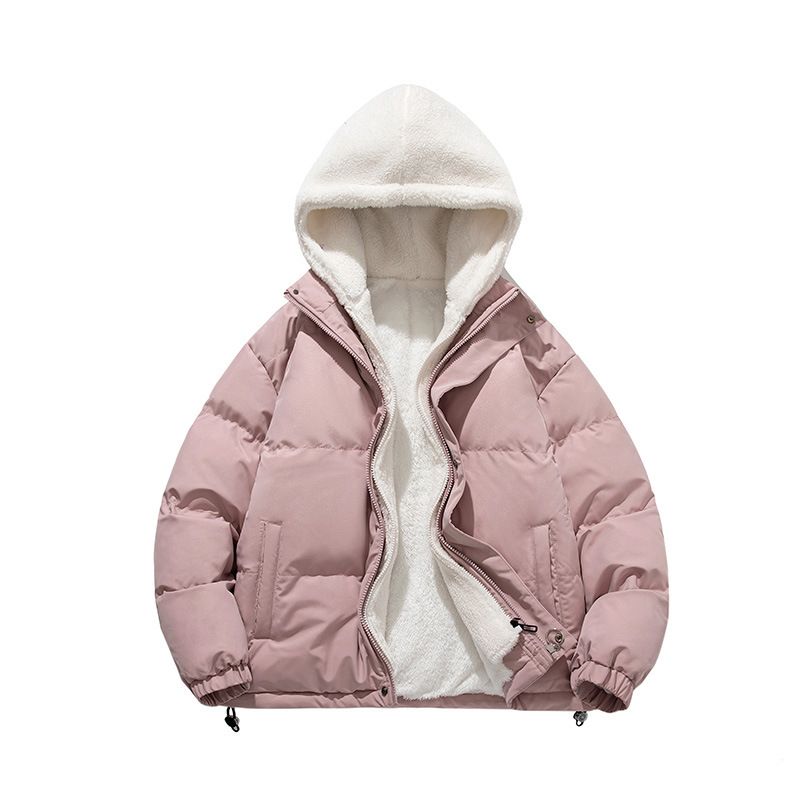 Men's Winter Fashion Hooded Fleece Lined Jacket, Casual Unisex Oversized Coat With Contrast Design, Warm Two-Tone Layered Look For Cold Weather_viptrois.com