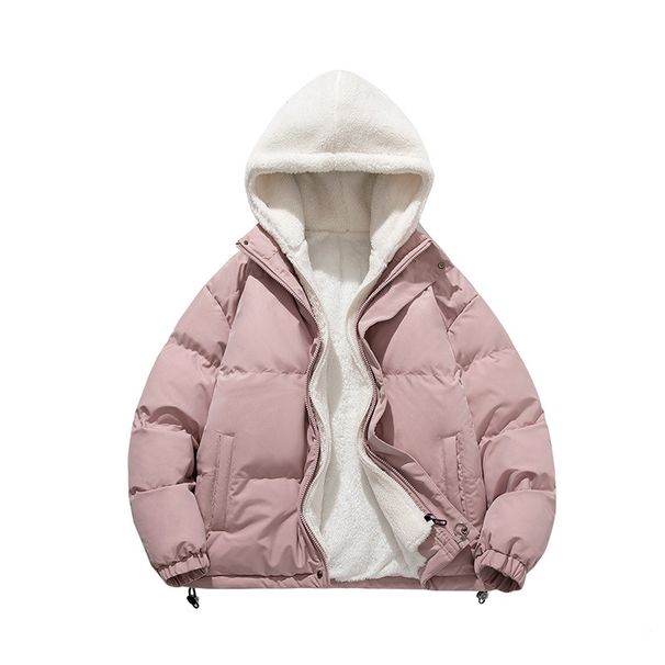 Men's Winter Fashion Hooded Fleece Lined Jacket, Casual Unisex Oversized Coat With Contrast Design, Warm Two-Tone Layered Look For Cold Weather_viptrois.com