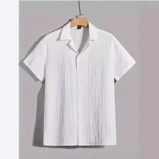Men's Clothing European And American Striped Shaking Stripe Lapel Short Sleeve Shirt_viptrois.com