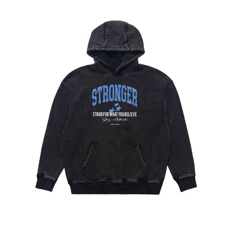 Autumn/Winter Washed American Style Fleece-Lined Text Print Loose Fit Trendy High Street Hoodie_viptrois.com