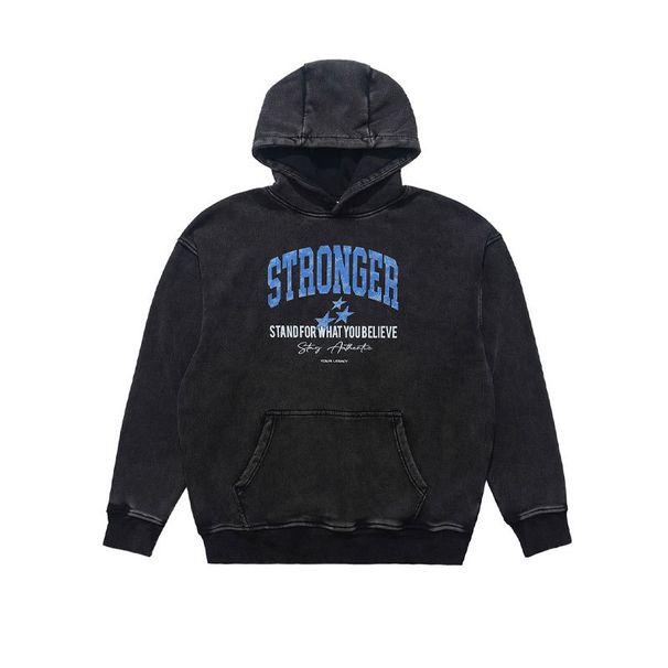 Autumn/Winter Washed American Style Fleece-Lined Text Print Loose Fit Trendy High Street Hoodie_viptrois.com