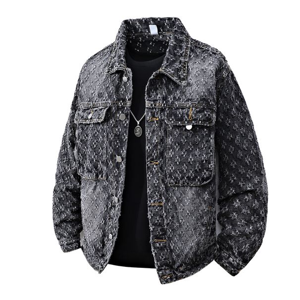 Spring And Autumn New Jacquard Denim Jacket Men's Loose American High Street Top 2025 Design Niche Cross Border Jacket_viptrois.com