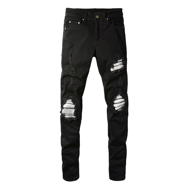 Men's Clothing Fashion Brand High Street Men's Slim Ripped Silver Patch Men's Jeans Men's Pants Small Feet_viptrois.com