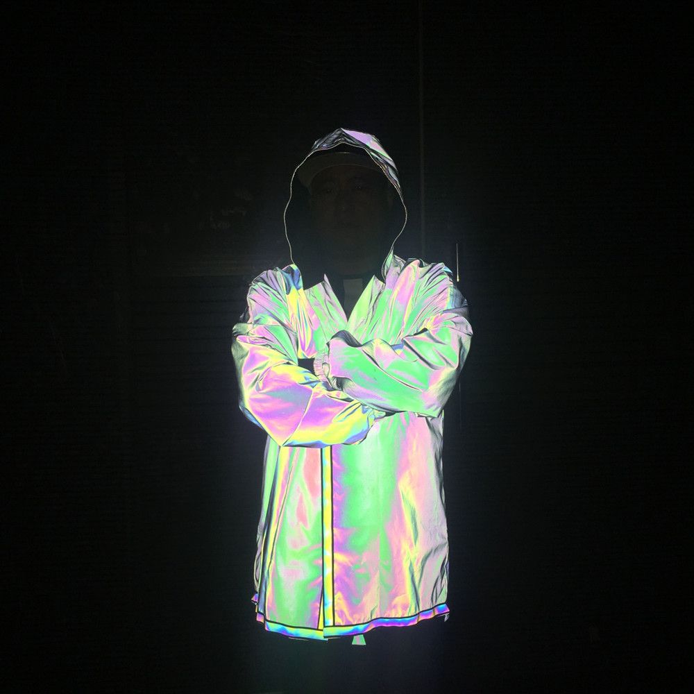 Men's Clothing colorful reflective windbreaker laser luminous mid length jacket coat_viptrois.com