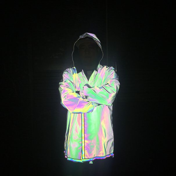 Men's Clothing colorful reflective windbreaker laser luminous mid length jacket coat_viptrois.com