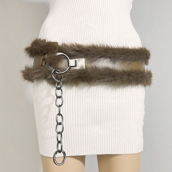 Y2K Glam Faux Fur Chain Belt With Rhinestones - Adjustable Wide Waist Belt For Retro & Edgy Outfits_viptrois.com